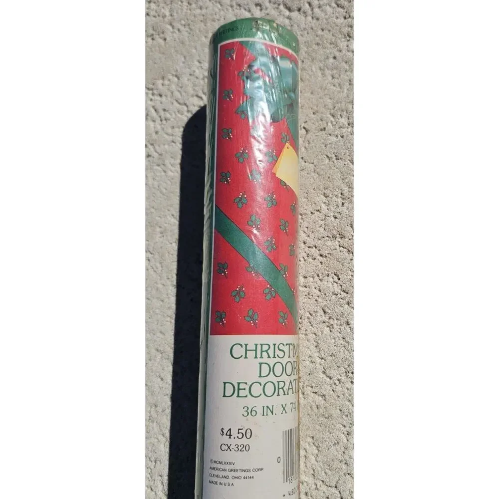 Vintage American Greetings Dept Store Christmas Holly Door Poster LARGE 76x34”